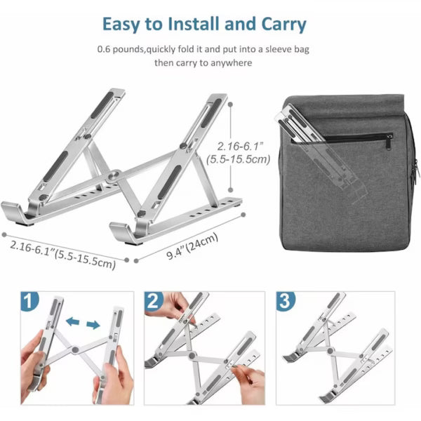 Stand Notebook, aluminiu, pliabil si ajustabil, 7 trepte de inaltime, husa de transport, gri